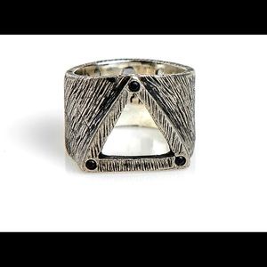 STERLING SILVER TRIANGLE RING W 3 BLACK DIAMONDS